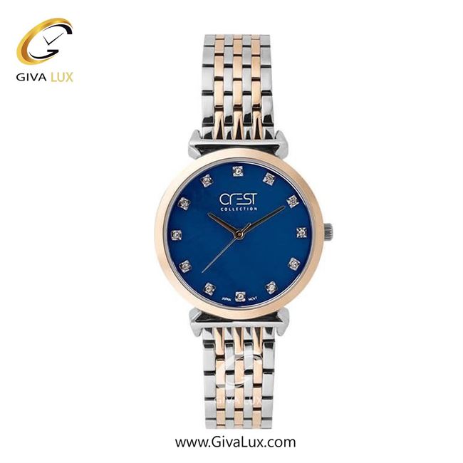 ساعت مچی اورجینال زنانه کرست طلایی | طلایی-نقره ای| آبی| کد رفرنس Crest 6294-7