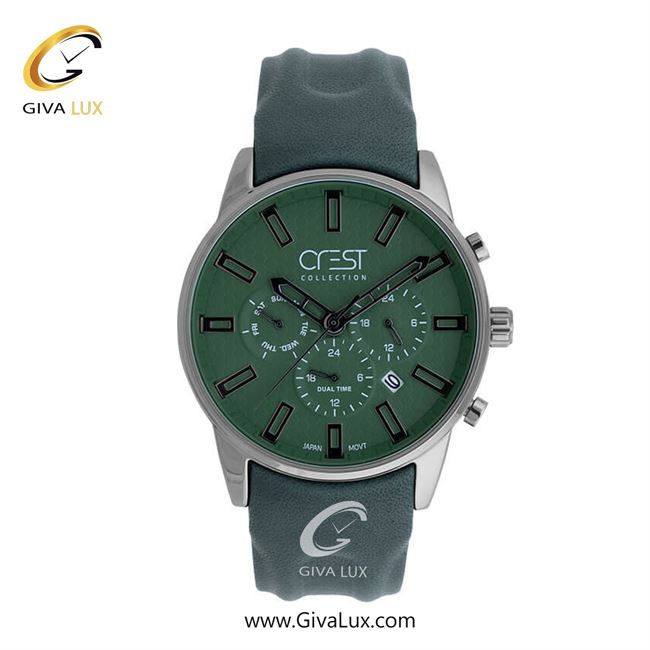 ساعت مچی اورجینال مردانه کرست | Crest سه موتوره کرنوگراف تیتانیوم | مشکی| سبز| کد رفرنس Crest 6296-1