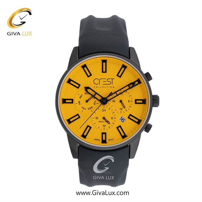 ساعت مچی اورجینال مردانه کرست | Crest سه موتوره کرنوگراف مشکی | مشکی| زرد| کد رفرنس Crest 6296-2