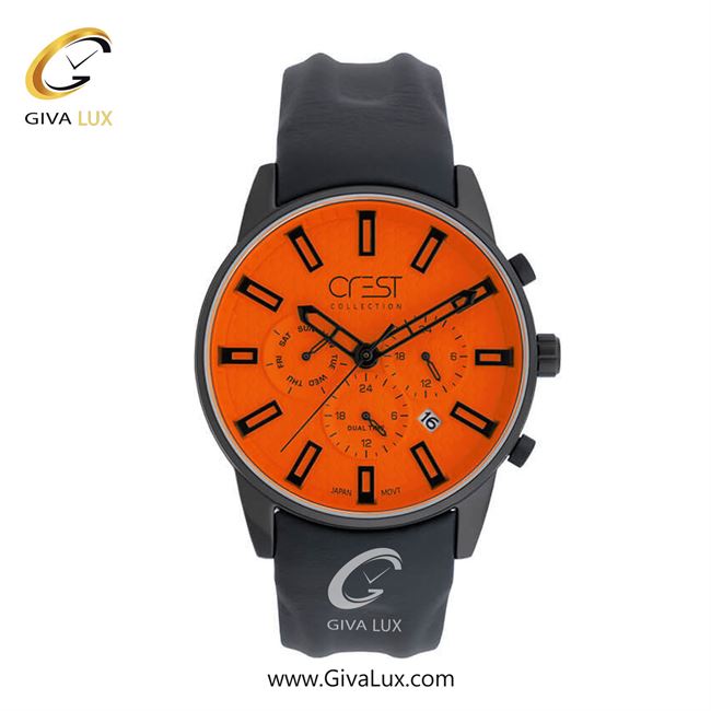 ساعت مچی اورجینال مردانه کرست | Crest سه موتوره کرنوگراف مشکی | مشکی| نارنجی| کد رفرنس Crest 6296-3