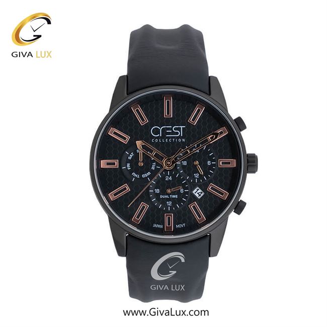 ساعت مچی اورجینال مردانه کرست | Crest سه موتوره کرنوگراف مشکی | مشکی| مشکی| کد رفرنس Crest 6296-5