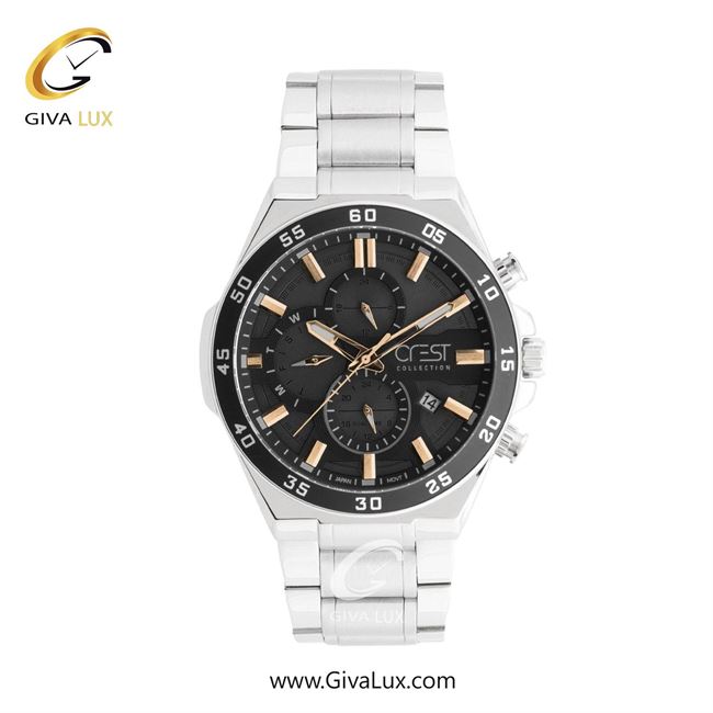 ساعت مچی اورجینال مردانه کرست سه موتوره کرنوگراف نقره ای | نقره ای| مشکی| کد رفرنس Crest 6299-4