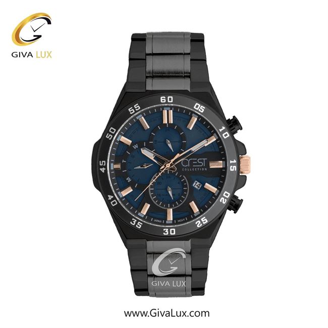 ساعت مچی اورجینال مردانه کرست سه موتوره کرنوگراف مشکی | تیتانیوم-مشکی| سرمه ای| کد رفرنس Crest 6299-5