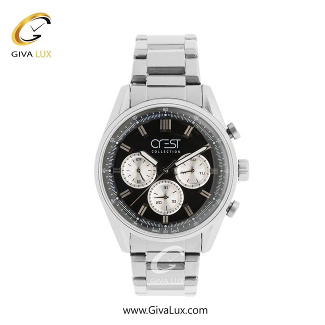 ساعت مچی اورجینال مردانه کرست سه موتوره فول تایم نقره ای | نقره ای| مشکی| کد رفرنس Crest 6301-1