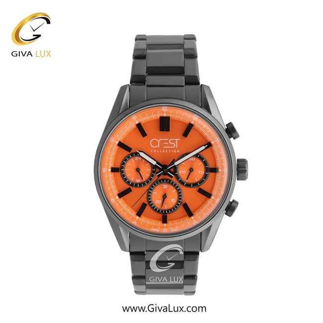 ساعت مچی اورجینال مردانه کرست سه موتوره فول تایم تیتانیوم | تیتانیوم(زغالی)| نارنجی| کد رفرنس Crest 6301-4