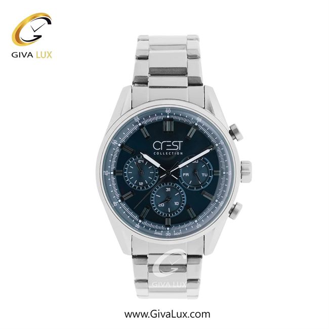 ساعت مچی اورجینال مردانه کرست سه موتوره فول تایم نقره ای | نقره ای| سرمه ای| کد رفرنس Crest 6301-5