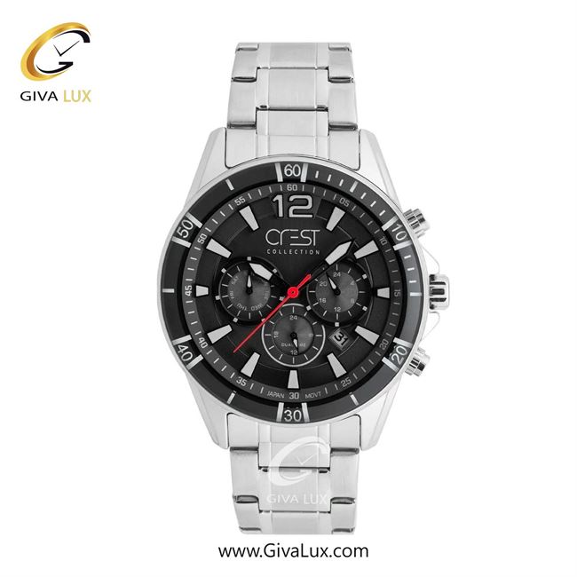 ساعت مچی اورجینال مردانه کرست سه موتوره کرنوگراف نقره ای | نقره ای| مشکی| کد رفرنس Crest 6304-1
