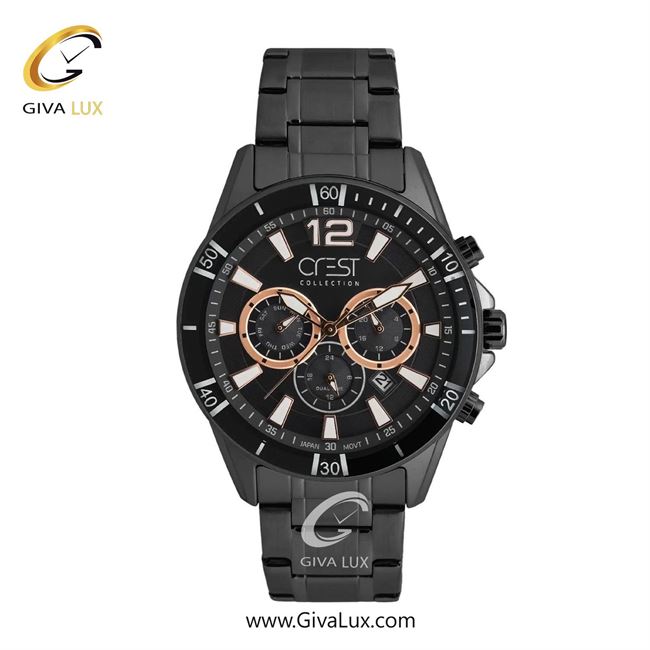 ساعت مچی اورجینال مردانه کرست سه موتوره کرنوگراف مشکی | مشکی| مشکی| کد رفرنس Crest 6304-4