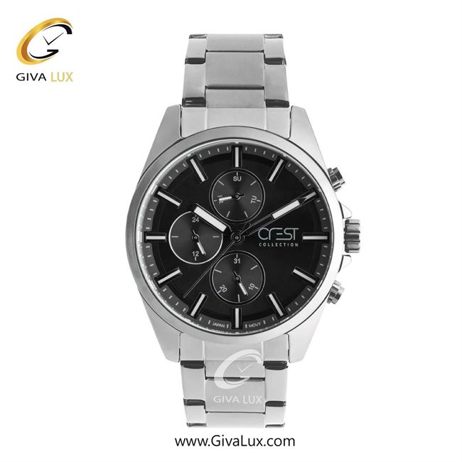 ساعت مچی اورجینال مردانه کرست سه موتوره فول تایم نقره ای | نقره ای| مشکی| کد رفرنس Crest 6306-1