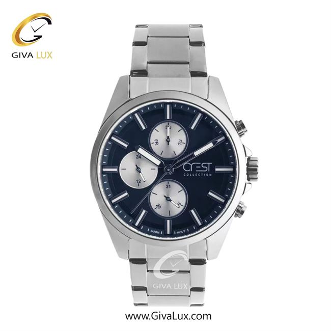 ساعت مچی اورجینال مردانه کرست سه موتوره فول تایم نقره ای | نقره ای| سرمه ای| کد رفرنس Crest 6306-3