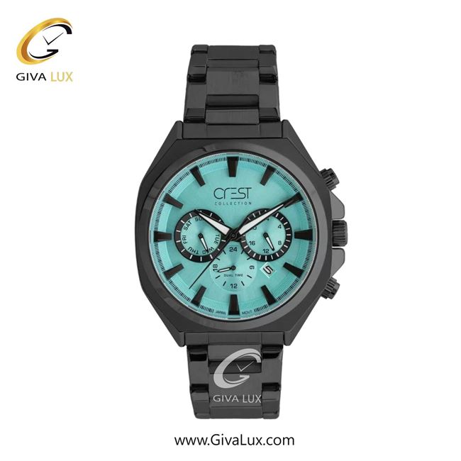 ساعت مچی اورجینال مردانه کرست سه موتوره کرنوگراف مشکی | مشکی| سبزآبی| کد رفرنس Crest 6307-1