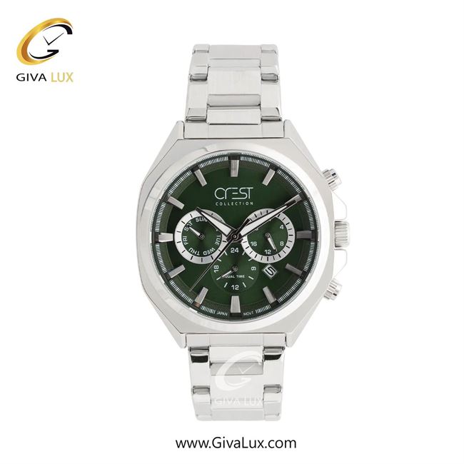 ساعت مچی اورجینال مردانه کرست سه موتوره کرنوگراف نقره ای | نقره ای| سبز یشمی تیره| کد رفرنس Crest 6307-3
