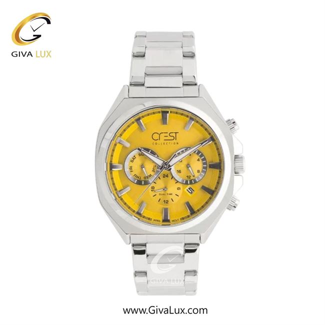 ساعت مچی اورجینال مردانه کرست سه موتوره کرنوگراف نقره ای | نقره ای| زرد| کد رفرنس Crest 6307-5