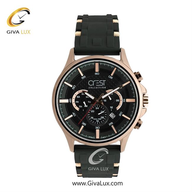 ساعت مچی اورجینال مردانه کرست سه موتوره فول تایم رزگلد | مشکی| مشکی| کد رفرنس Crest 6308-2