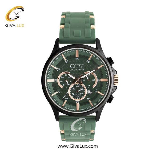 ساعت مچی اورجینال مردانه کرست سه موتوره فول تایم مشکی | سبز| سبز یشمی تیره| کد رفرنس Crest 6308-3