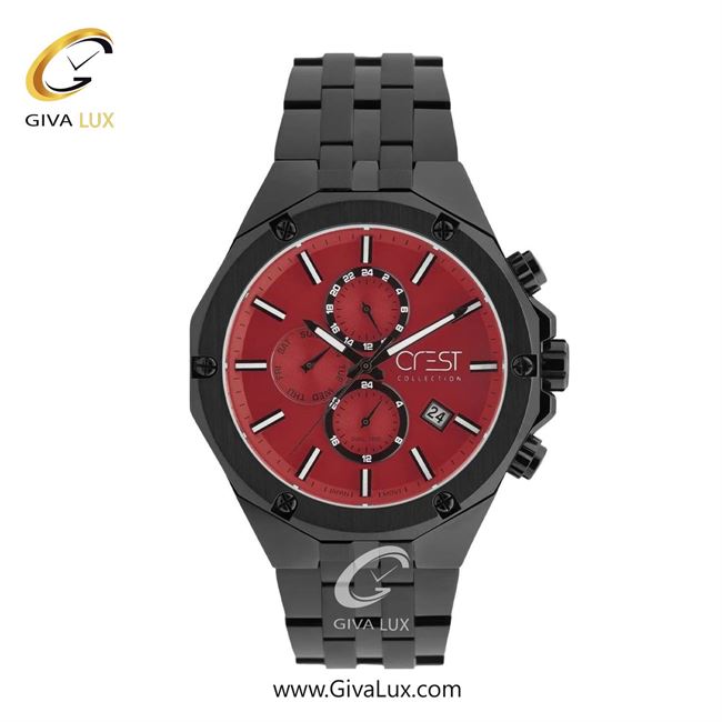 ساعت مچی اورجینال مردانه کرست سه موتوره کرنوگراف مشکی | مشکی| قرمز| کد رفرنس Crest 6309-1