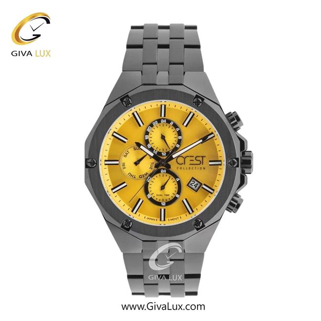 ساعت مچی اورجینال مردانه کرست سه موتوره کرنوگراف تیتانیوم | تیتانیوم(زغالی)| زرد| کد رفرنس Crest 6309-2