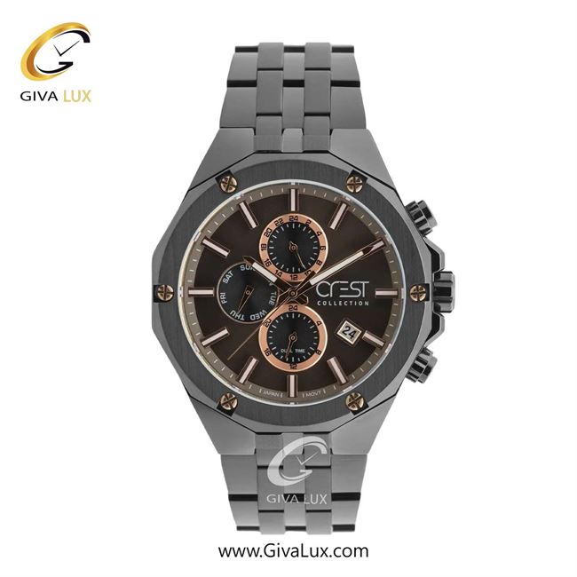 ساعت مچی اورجینال مردانه کرست سه موتوره کرنوگراف تیتانیوم | تیتانیوم(زغالی)| قهوه ای| کد رفرنس Crest 6309-3