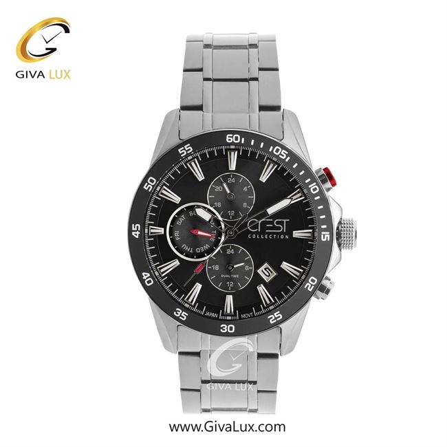 ساعت مچی اورجینال مردانه کرست سه موتوره کرنوگراف نقره ای | نقره ای| مشکی| کد رفرنس Crest 6310-1