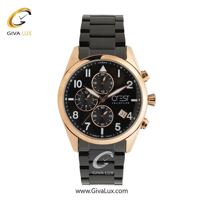 ساعت مچی اورجینال مردانه کرست سه موتوره کرنوگراف رزگلد | مشکی| مشکی| کد رفرنس Crest 6311-2