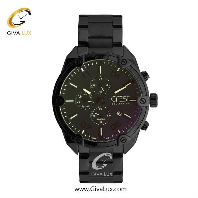 ساعت مچی اورجینال مردانه کرست | Crest سه موتوره فول تایم مشکی | مشکی| مشکی| کد رفرنس Crest 6312-1