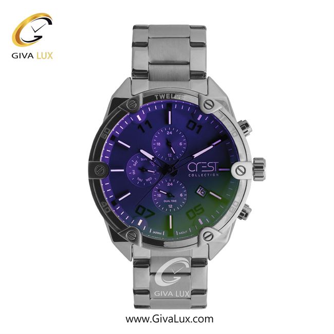 ساعت مچی اورجینال مردانه کرست | Crest سه موتوره فول تایم تیتانیوم | تیتانیوم| سرمه ای| کد رفرنس Crest 6312-2