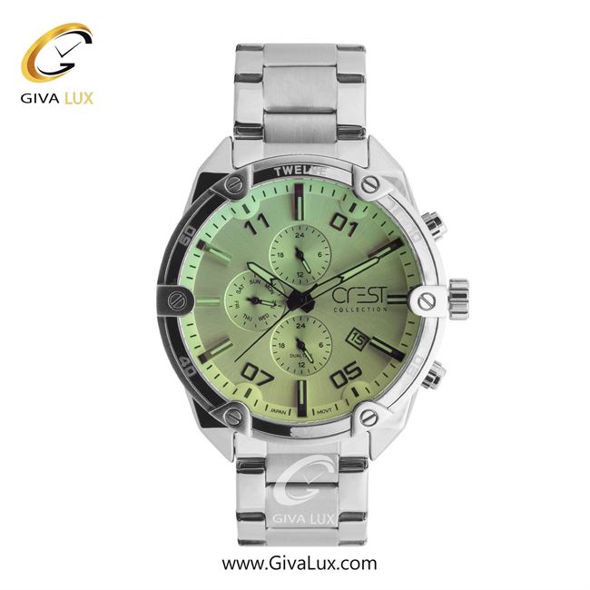 ساعت مچی اورجینال مردانه کرست | Crest سه موتوره فول تایم نقره ای | نقره ای| سبز| کد رفرنس Crest 6312-3