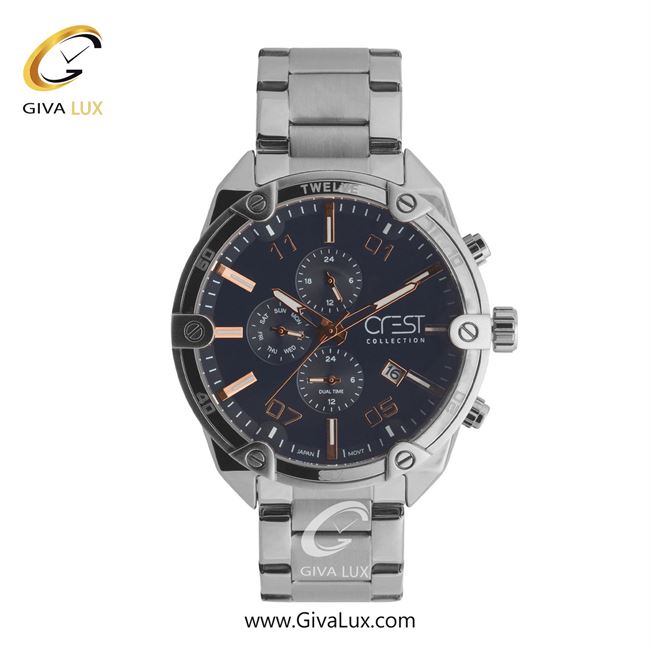 ساعت مچی اورجینال مردانه کرست | Crest سه موتوره فول تایم تیتانیوم | تیتانیوم| سرمه ای| کد رفرنس Crest 6312-4