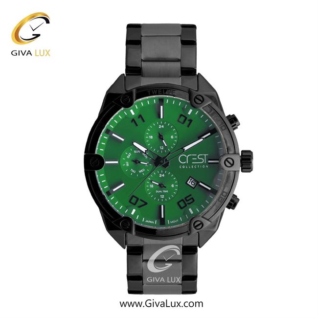 ساعت مچی اورجینال مردانه کرست | Crest سه موتوره فول تایم مشکی | تیتانیوم-مشکی| سبز یشمی تیره| کد رفرنس Crest 6312-7