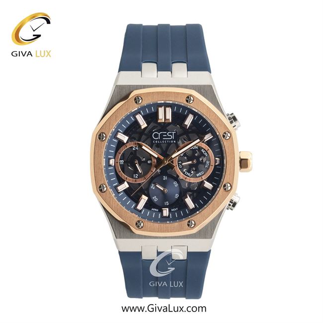 ساعت مچی اورجینال مردانه کرست سه موتوره فول تایم رزگلد-نقره ای | سرمه ای| سرمه ای| کد رفرنس Crest 6313-2