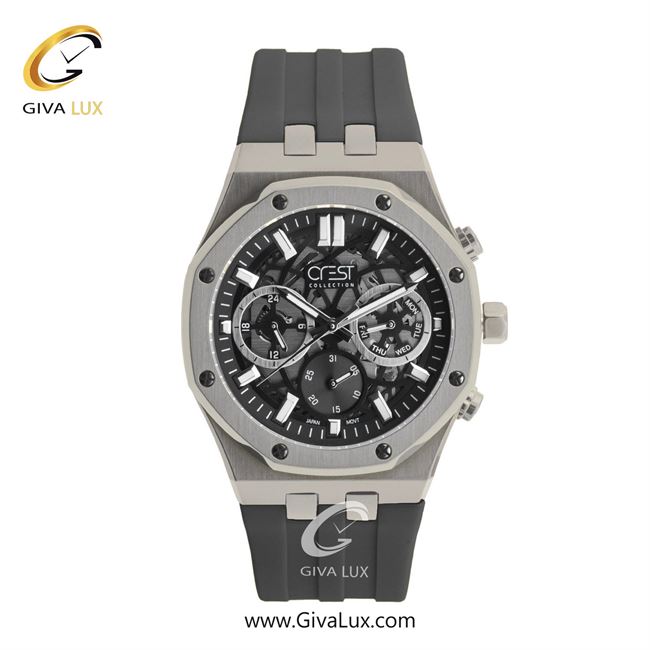 ساعت مچی اورجینال مردانه کرست سه موتوره فول تایم نقره ای | تیتانیوم| مشکی| کد رفرنس Crest 6313-3