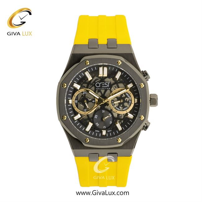 ساعت مچی اورجینال مردانه کرست سه موتوره فول تایم تیتانیوم | زرد| دودی|تیتانیوم| کد رفرنس Crest 6313-4