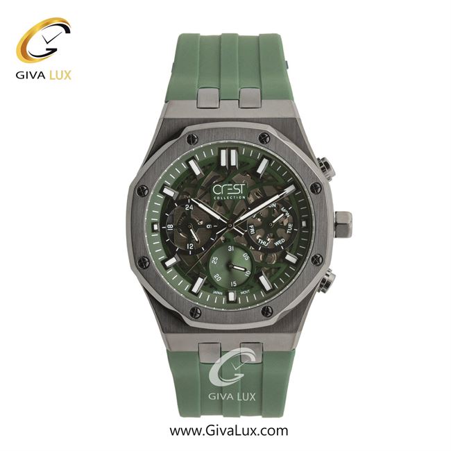 ساعت مچی اورجینال مردانه کرست سه موتوره فول تایم تیتانیوم | سبز خاکستری| مشکی-سبز یشمی تیره| کد رفرنس Crest 6313-5