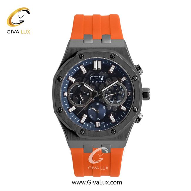 ساعت مچی اورجینال مردانه کرست سه موتوره فول تایم تیتانیوم | نارنجی| مشکی-سرمه ای| کد رفرنس Crest 6313-7