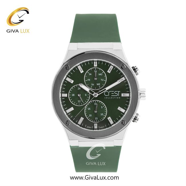 ساعت مچی اورجینال مردانه کرست سه موتوره فول تایم نقره ای-تیتانیوم | سبز خاکستری| سبز یشمی تیره| کد رفرنس Crest 6315-2