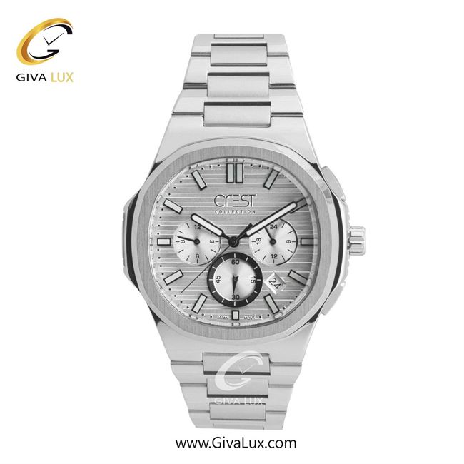 ساعت مچی اورجینال مردانه کرست سه موتوره کرنوگراف نقره ای | نقره ای| نقره ای| کد رفرنس Crest 6319-1