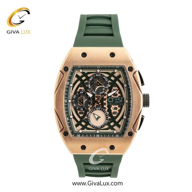 ساعت مچی اورجینال مردانه کرست سه موتوره فول تایم رزگلد | سبز خاکستری| رزگلد| کد رفرنس Crest 6320-2