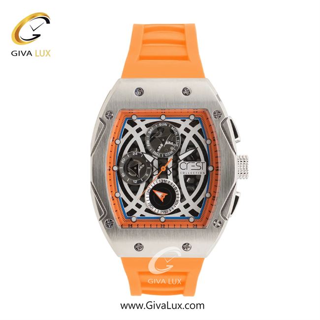 ساعت مچی اورجینال مردانه کرست سه موتوره فول تایم نقره ای | نارنجی| نقره ای| کد رفرنس Crest 6320-4
