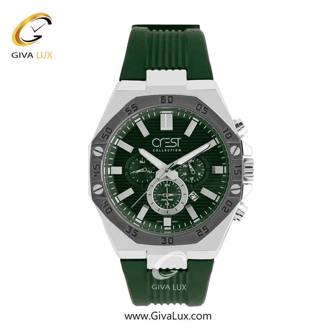 ساعت مچی اورجینال مردانه کرست سه موتوره فول تایم تیتانیوم-نقره ای | سبز یشمی تیره| سبز یشمی تیره| کد رفرنس Crest 6322-3