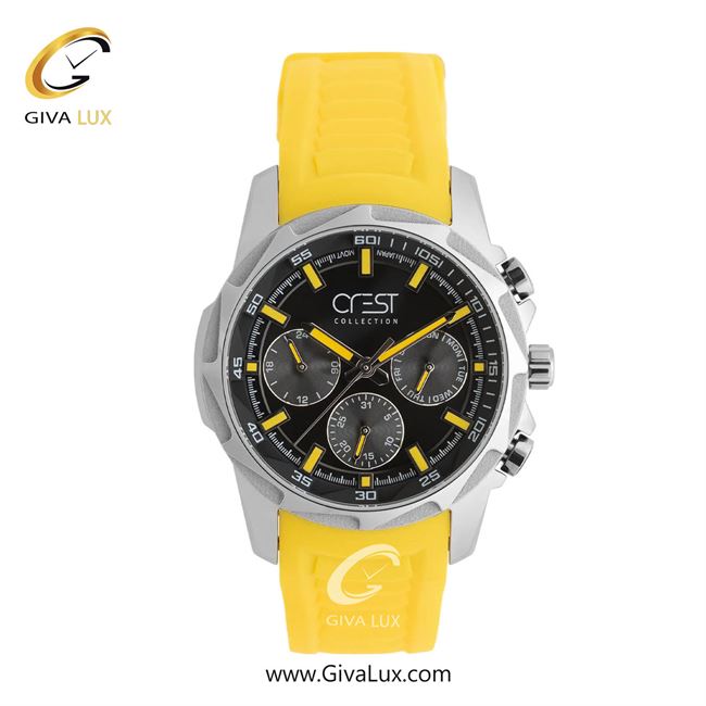 ساعت مچی اورجینال مردانه کرست سه موتوره فول تایم نقره ای | زرد| مشکی| کد رفرنس Crest 6323-2