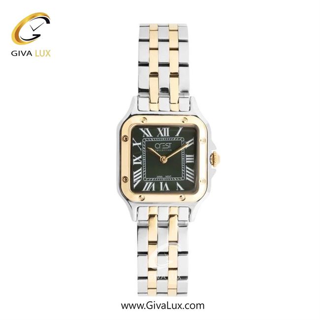 ساعت مچی اورجینال زنانه کرست طلایی | طلایی-نقره ای| سبز یشمی تیره| کد رفرنس Crest 6326-6