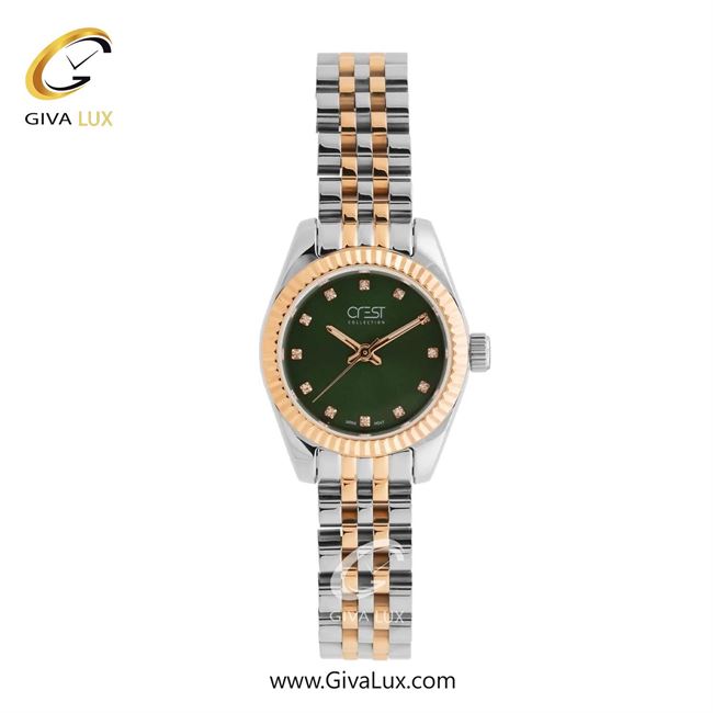 ساعت مچی اورجینال زنانه کرست رزگلد | رزگلد-نقره ای| سبز یشمی تیره| کد رفرنس Crest 6333-4