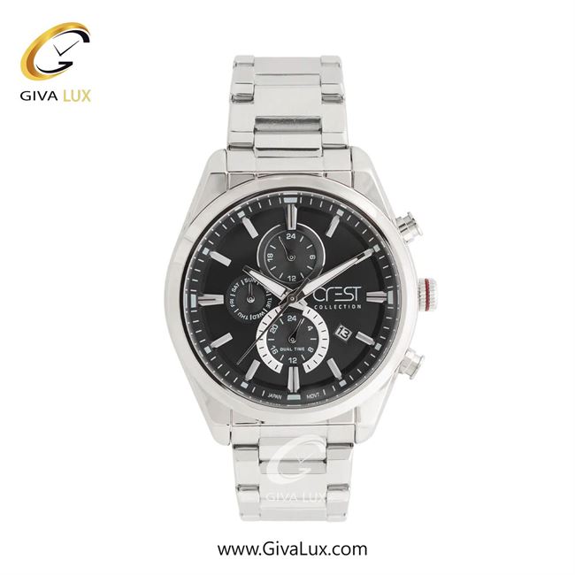 ساعت مچی اورجینال مردانه کرست سه موتوره کرنوگراف نقره ای | نقره ای| مشکی| کد رفرنس Crest 6334-1
