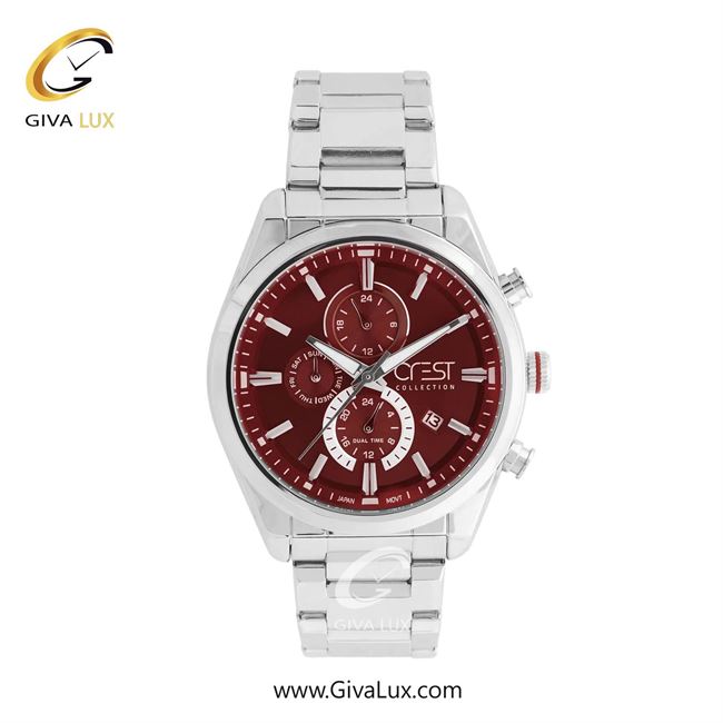 ساعت مچی اورجینال مردانه کرست سه موتوره کرنوگراف نقره ای | نقره ای| قرمز| کد رفرنس Crest 6334-2