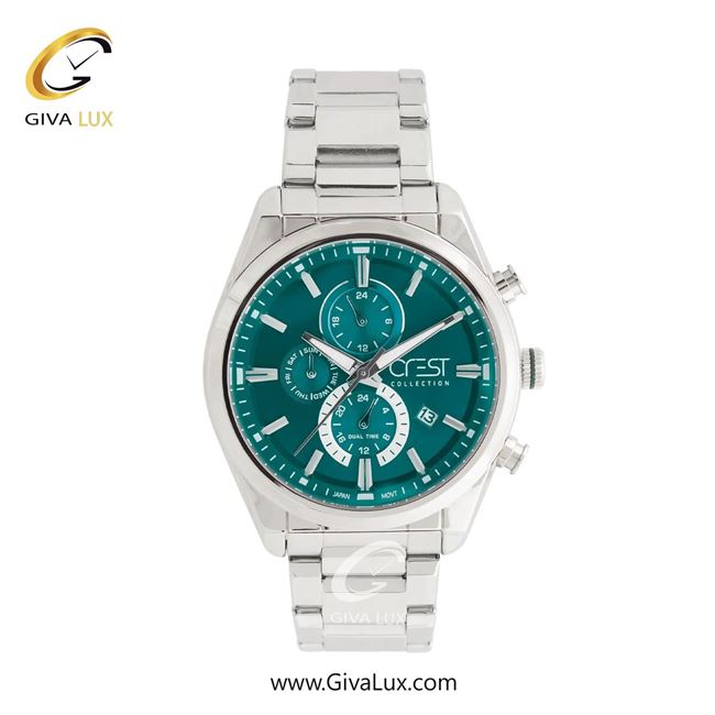 ساعت مچی اورجینال مردانه کرست سه موتوره کرنوگراف نقره ای | نقره ای| سبزآبی| کد رفرنس Crest 6334-5