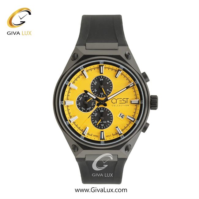 ساعت مچی اورجینال مردانه کرست سه موتوره فول تایم مشکی | مشکی| زرد| کد رفرنس Crest 6336-5