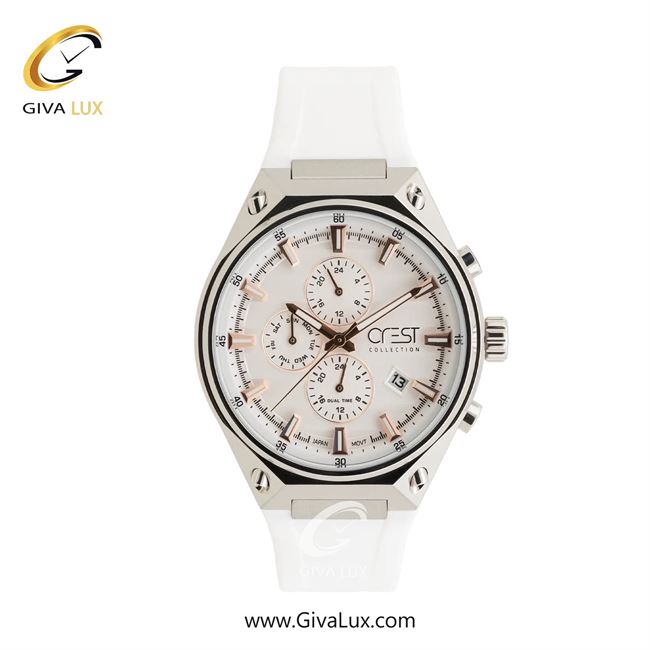 ساعت مچی اورجینال مردانه کرست سه موتوره فول تایم نقره ای | سفید| سفید| کد رفرنس Crest 6336-6