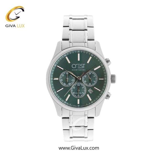 ساعت مچی اورجینال مردانه کرست سه موتوره کرنوگراف نقره ای | نقره ای| سبز یشمی تیره| کد رفرنس Crest 6341-2