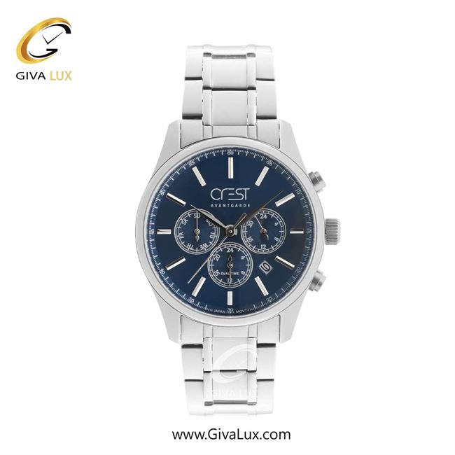 ساعت مچی اورجینال مردانه کرست سه موتوره کرنوگراف نقره ای | نقره ای| سرمه ای| کد رفرنس Crest 6341-3