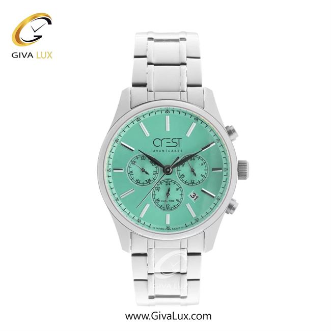 ساعت مچی اورجینال مردانه کرست سه موتوره کرنوگراف نقره ای | نقره ای| سبز| کد رفرنس Crest 6341-4